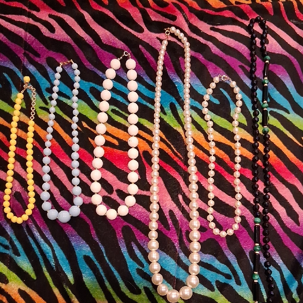 6 Pcs Various Length Vintage Faux Pearl Necklaces